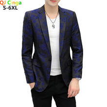 Autumn New Blue Embroidery Blazer Jacket Men Casual Fashion Rose Coat Large Size Male Jacket Jaqueta Black Blue Outerwear 6xl 2024 - buy cheap