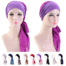 Bandana feminina muçulmano hijab oncinha estampa floral chapéu turbante cachecol cabeça perda de cabelo envoltório pré-amarrado 2024 - compre barato