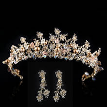 Luxury Pearl Bridal Crowns Handmade Tiara Bride Headband earrings set Crystal Wedding Diadem Queen Crown Wedding Hair Accessorie 2024 - buy cheap