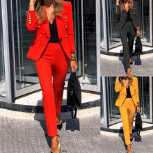 Conjunto de calça feminina elegante, terno, blusa de manga comprida + calças lápis, escritório, duas peças 2024 - compre barato