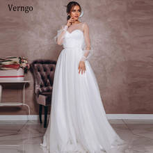 Verngo elegante polka dot tule uma linha weddingdress manga longa puff simples vestidos de noiva plus size 2021 vestido de noiva personalizado 2024 - compre barato