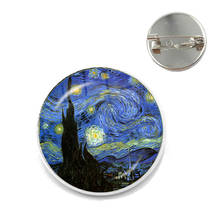 Fashion Van Gogh Art Starry Night Sunflower Brooches 20mm Glass Cabochon Dome School Bag Silver Brooch Pins Badge For Women Men 2024 - buy cheap