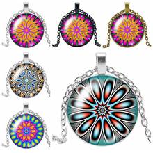 Initial necklace Fashion 3 Color Kaleidoscope Glass Cabochon Pendant Necklace Mandala Flower Decoration Necklace Pendant 2024 - buy cheap