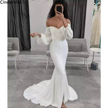 Wedding Dresses V-Neck Long Sleeves Mermaid Sweep Train Spandex Satin Pleated Wedding Dresses Zipper Back Lace Bridal Dress 2024 - buy cheap