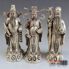 Tibet Silver China's mythical figure three immortals fengshui statue-wealth god,longevity,Metal crafts home decorations 2024 - buy cheap