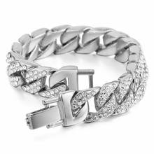 Miami Curb Cuban Bracelet for Men Gold Hip Hop Bracelet Iced Out Paved Rhinestones Cz Rapper Bracelet Women Jewelry 2024 - buy cheap