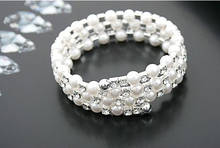 3 Row Diamante Pearl Bangle Bracelet Silver Plated Bridal Wedding Spiral Upper Arm Bracelet for Women 2024 - buy cheap