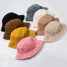 SHUANGR Fashion Hat Solid Artificial Fur Warm Cap Faux Fur Winter Bucket Hat for Women Outdoor Sunscreen Sun Hat Lady Cap 2024 - buy cheap