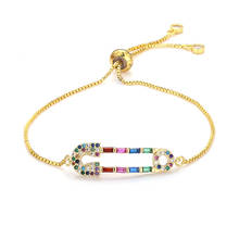 Pulsera de circonia cúbica para mujer, brazalete de cadena ajustable, color arcoíris, Circonia cúbica, zirconia, circonita, zirconita, zirconita, color dorado 2024 - compra barato