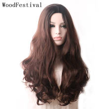 WoodFestival-peluca sintética ondulada de color negro a marrón para mujer, cabellera de Cosplay femenina, pelo largo degradado de color rosa, Morado, azul, verde y rojo 2024 - compra barato