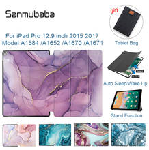 Sanmubaba PU Leather Case For iPad Pro 12.9 inch 2015 2017 Tri-fold Flip Stand Smart funda Marble Tablet Case a1584 a1652 a1670 2024 - buy cheap