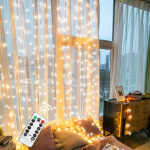 Guirnalda de luces LED de 3x3m, guirnalda de luces de hadas de Navidad para boda/fiesta/cortina/decoración del hogar de jardín, Control remoto por USB 2024 - compra barato