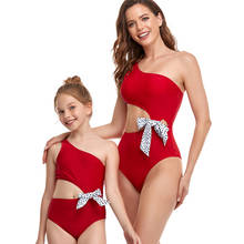 2021 Family Matching Off Shoulder Swimsuit Women Swimwear Mom Daughter Push Up Bikinis Tanga Mujer Beach Dress Bathing Swim Suit 2024 - buy cheap