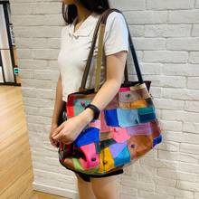 Wholesale Genuine Leather Women Handbags National Stylish Colorful Patchwork Cowhide Bag Large Tote 2024 - buy cheap