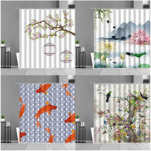 Chinese Style Flower Bird Fish Shower Curtains Home Decoration Screen Background Bathroom Decor Curtain Set Waterproof Polyester 2024 - buy cheap
