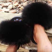 Big full Fox Fur Slippers Real Fox Fur Slides Lovely Plush Slippers Woman Summer Home Sandals Women Fur Slides Furry Flip Flops 2024 - buy cheap