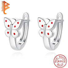 BELAWANG-pendientes de tuerca de plata de ley 2019 para niño, aretes de mariposa de Animal de esmalte blanco, regalo de Navidad, joyería de moda 925 2024 - compra barato