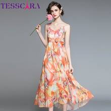 TESSCARA Women Summer Elegant Chiffon Dress Festa High Quality Long Wedding Party Robe Femme Vintage V-Neck Designer Vestidos 2024 - buy cheap