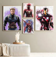 Pintura en lienzo de superhéroes de Marvel, cuadro de Spiderman, Iron Man, Capitán América, arte de pared, regalo de cumpleaños para niños, decoración del hogar 2024 - compra barato