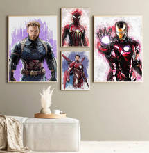 Pintura em tela dos vingadores da marvel, figuras de arte do capitão américa, homem-aranha, homem de ferro, presente de aniversário para crianças, decoração de casa 2024 - compre barato