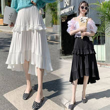 Vintage Gothic Black White Pleated Long Tulle Skirt Tutu High Waisted Runway Fish tail  Ruffles Skirts Womens 2021 Juliet 2024 - buy cheap