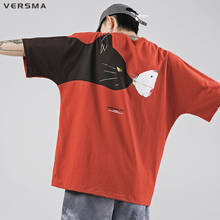 VERSMA в Корейском стиле Harajuku с рисунком кота из мультфильма с принтом бабочки для мужчин»; Летние футболки в стиле хип Японская уличная одежда негабаритных рок унисекс футболка для мужчин и женщин 2024 - купить недорого