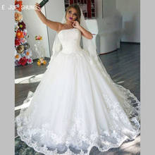 E JUE SHUNG White Strapless Princess Wedding Dresses Appliques Lace Up Back Wedding Gowns Dubai Bridal Gowns robe de soiree 2024 - buy cheap