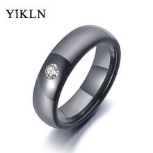YiKLN-anillos de boda de cristal de cerámica negra para mujer, joyería de acero inoxidable con diamantes de imitación, anillo para niña YR19070 2024 - compra barato