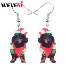 WEVENI Acrylic Christmas Hat Black Costume Dachshund Dog Earrings Drop Dangle Animal Jewelry For Women Girl Teen Decoration Gift 2024 - buy cheap