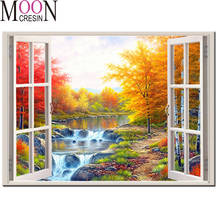 Pintura de diamante 5D Diy para ventana, paisaje de árboles de otoño, bordado de diamantes de imitación, mosaico de diamantes redondos/punto de cruz cuadrada, 2024 - compra barato