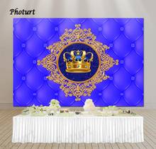 PHOTURT Royal Crown Background Kids Birthday Baby Shower Backdrop Golden Blue Polyester Vinyl Banner Photography Studios Props 2024 - buy cheap