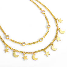 FLOLA-collar de Luna y estrella pulida para mujer, cadena curva de oro, gargantilla de tenis de piedra, colgante, joyería minimalista, nket32 2024 - compra barato