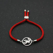 Pulsera de escorpión de acero inoxidable para hombre y mujer, brazalete de la Amistad ajustable con diseño de oso lindo, cuerda roja de la suerte, joyería con abalorios 2024 - compra barato