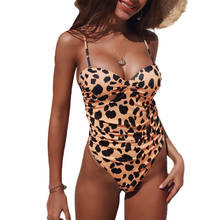 Mulher verão sexy maiô de uma peça acolchoada push up maiôs leopardo com tiras monokini fatos de banho praia biquíni biquini 2024 - compre barato