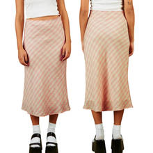 Юбка миди Женская, повседневная юбка в полоску с высокой талией и боковой молнией, для взрослых, лето 2021 2024 - купить недорого
