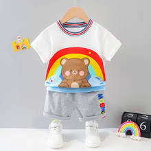 Ropa de verano para niños de 1, 2, 3, 4 y 5 años, pantalones cortos de manga corta a la moda, conjunto de dos piezas de arcoíris, oso, conejo 2024 - compra barato