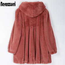 Nerazzurri Pleated light soft faux fur coat women with hood Skirted fluffy jackets for women Womens fall fashion 2022 5xl 6xl 2024 - buy cheap