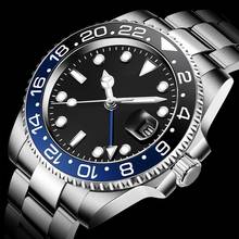 Partênis relógio de pulso mecânico masculino, em aço inoxidável, masculino masculino, gmt de relógio, cristal safira, automático, 2020 2024 - compre barato