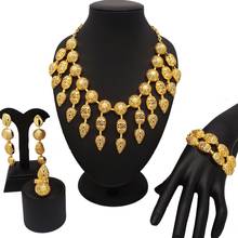 Conjuntos de joias douradas, conjunto joias finas para mulheres casamento noiva e colar grande 2024 - compre barato
