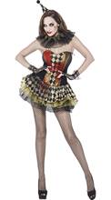 Women's Harlequin Horror Circus Girl Clown Mini Dress Cosplay Halloween Costume 2024 - buy cheap