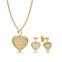 NEW 100% 925 Sterling Silver New 1:1 Genuine Beehive Heart Shape 18K Gold Hollow Charm Pendant Necklace Set 2024 - buy cheap