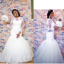 Elegant Lace Mermaid Wedding Dresses Sweep Train Tulle Puffy 2021 New African Cheap Bridal Gowns Vestidos de novia 2024 - buy cheap