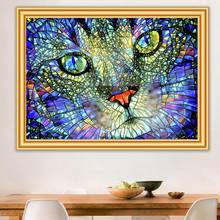 Алмазная 5D картина «сделай сам», вышивка крестиком с изображением кота, полноразмерная Круглая Мозаика из страз, домашний декор 2024 - купить недорого