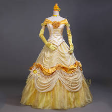 Nova chegada princesa luxo cosplay traje belle vestido amarelo para as mulheres trajes de halloween feito sob encomenda 2024 - compre barato