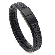 Pulseira de couro preto masculina, pulseira feita à mão trançada magnética esportiva estilo escritório para joias masculinas 2024 - compre barato