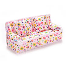 1Set Cute Miniature Doll House Furniture Flower Cloth Sofa With 2 Cushions For Doll Kid's Play House Toys 2024 - buy cheap
