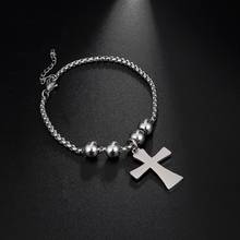 Skyrim Beads Cross Charm Bracelet Christian Stainless Steel Box Chain Bracelets Bangle Jewelry Gift for Men Women New 2022 2024 - buy cheap