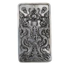 China Old Tibetan Silver Relief Shuanglong Shou Character Amulet Pendant Feng Shui Lucky Pendant 2024 - buy cheap