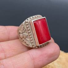 Очаровательное античное серебряное кольцо 925 пробы, инкрустированное красным нефритом и нефритом, серебряное женское кольцо Miao 2024 - купить недорого