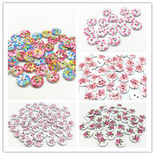 100pcs 15mm Floral Flowers Painted 2 Holes Wood Round Buttons Sewing DIY Crafts Embellishments For Scrapbooking 2024 - buy cheap